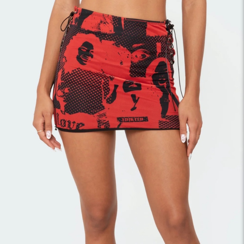 Red Graphic Mini Skirt